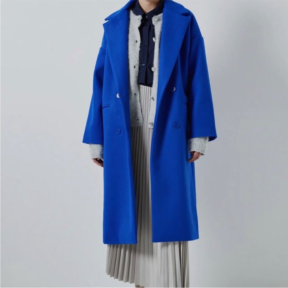 Vince Cobalt Blue Double-Breasted Wool Trench Coat